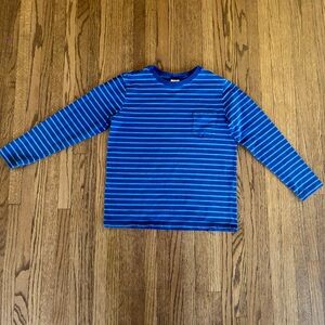 Hanna Andersson Blue Striped Long Sleeve Pocket Shirt, Size 140 cm / US 10
